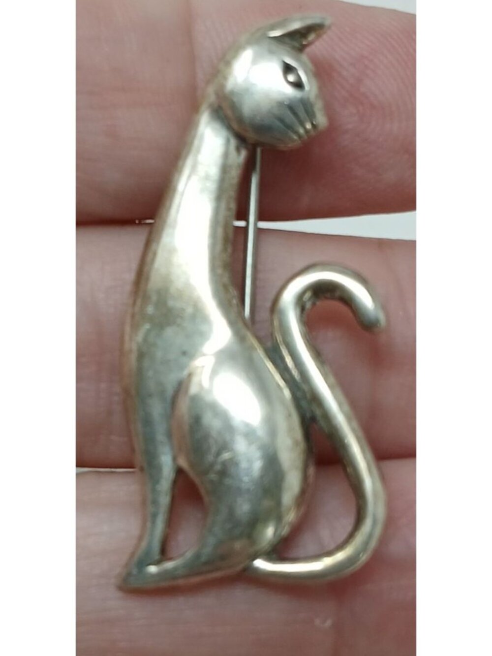 Vintage Jezlaine Sterling Silver Standing Cat Brooch Sitting Kitty Pin 925 #G-2 - Picture 3 of 7